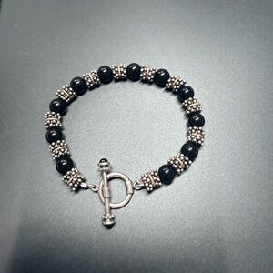 T & C Black and Sterling Silver Beaded Bracelet